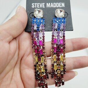 Steve Madden Multi Color Crystal Drop Dangle Earrings Special Occasion Blingy